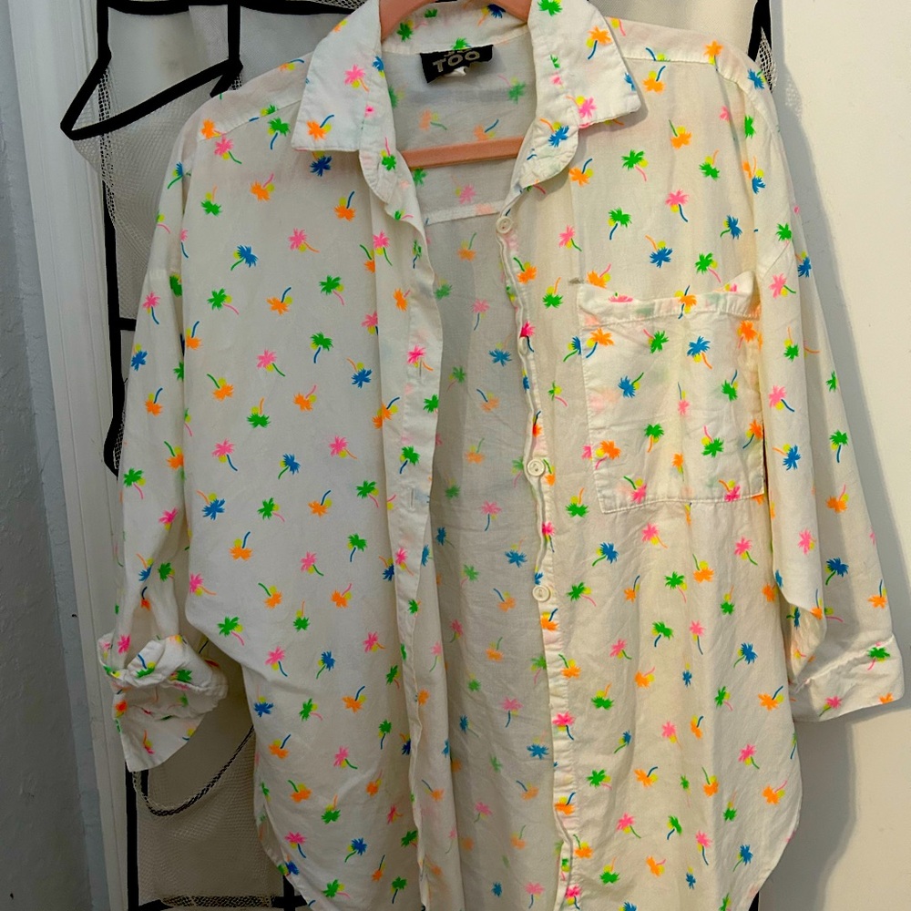 Button up w palm trees in fluorescent colors